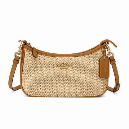Teri Schultertasche aus Stroh - Messing/Natur