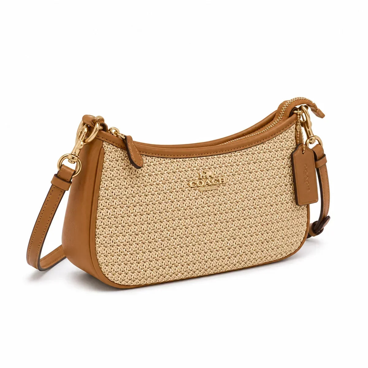 Teri Schultertasche aus Stroh - Messing/Natur