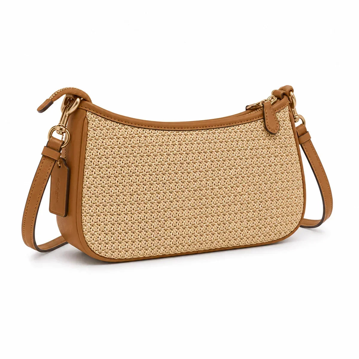 Teri Schultertasche aus Stroh - Messing/Natur