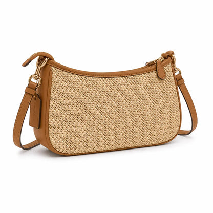 Teri Schultertasche aus Stroh - Messing/Natur