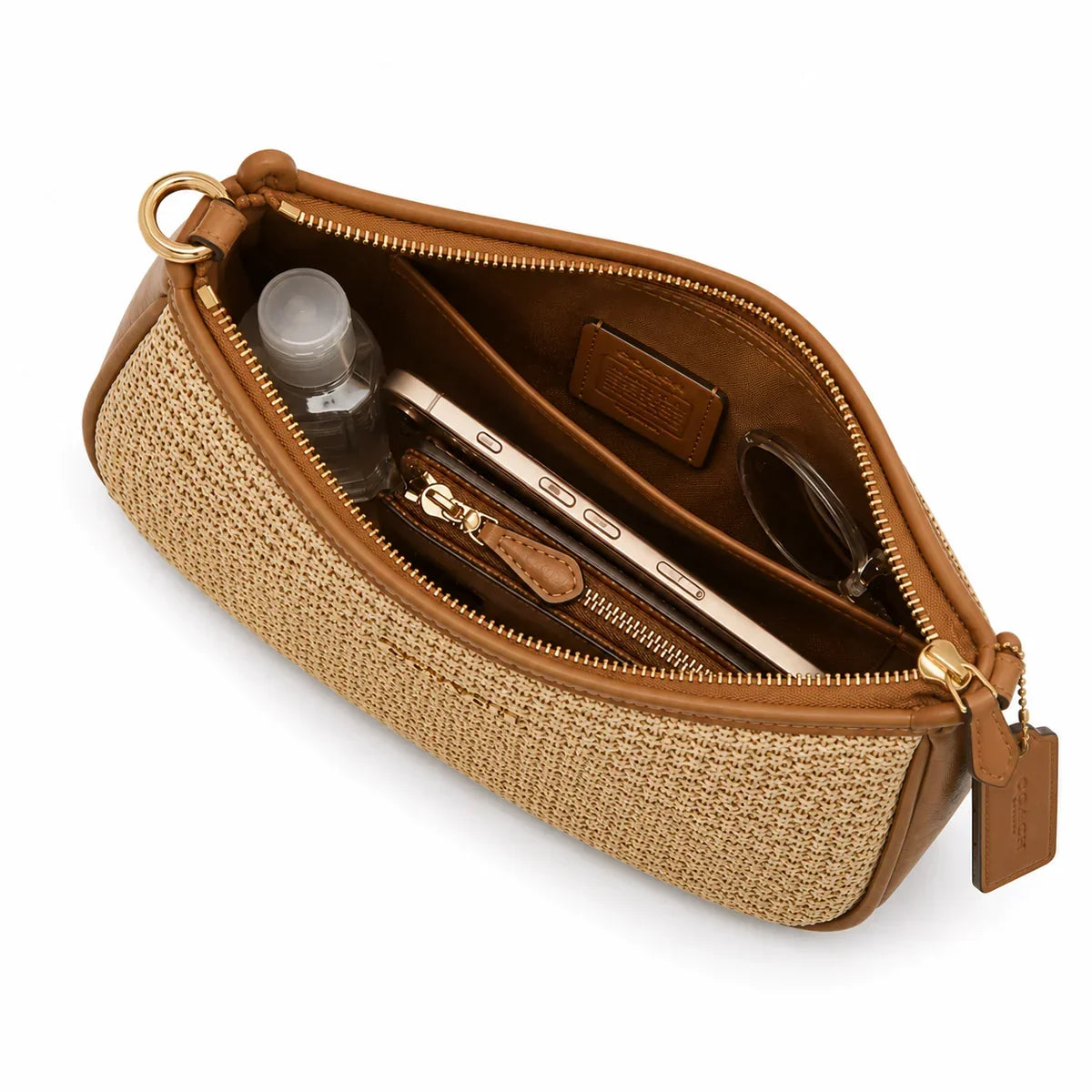 Teri Schultertasche aus Stroh - Messing/Natur