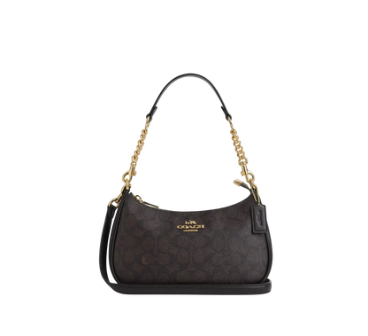 Teri Schultertasche aus Signature Canvas – Walnut