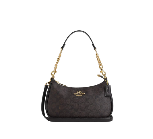 Teri Schultertasche aus Signature Canvas – Walnut